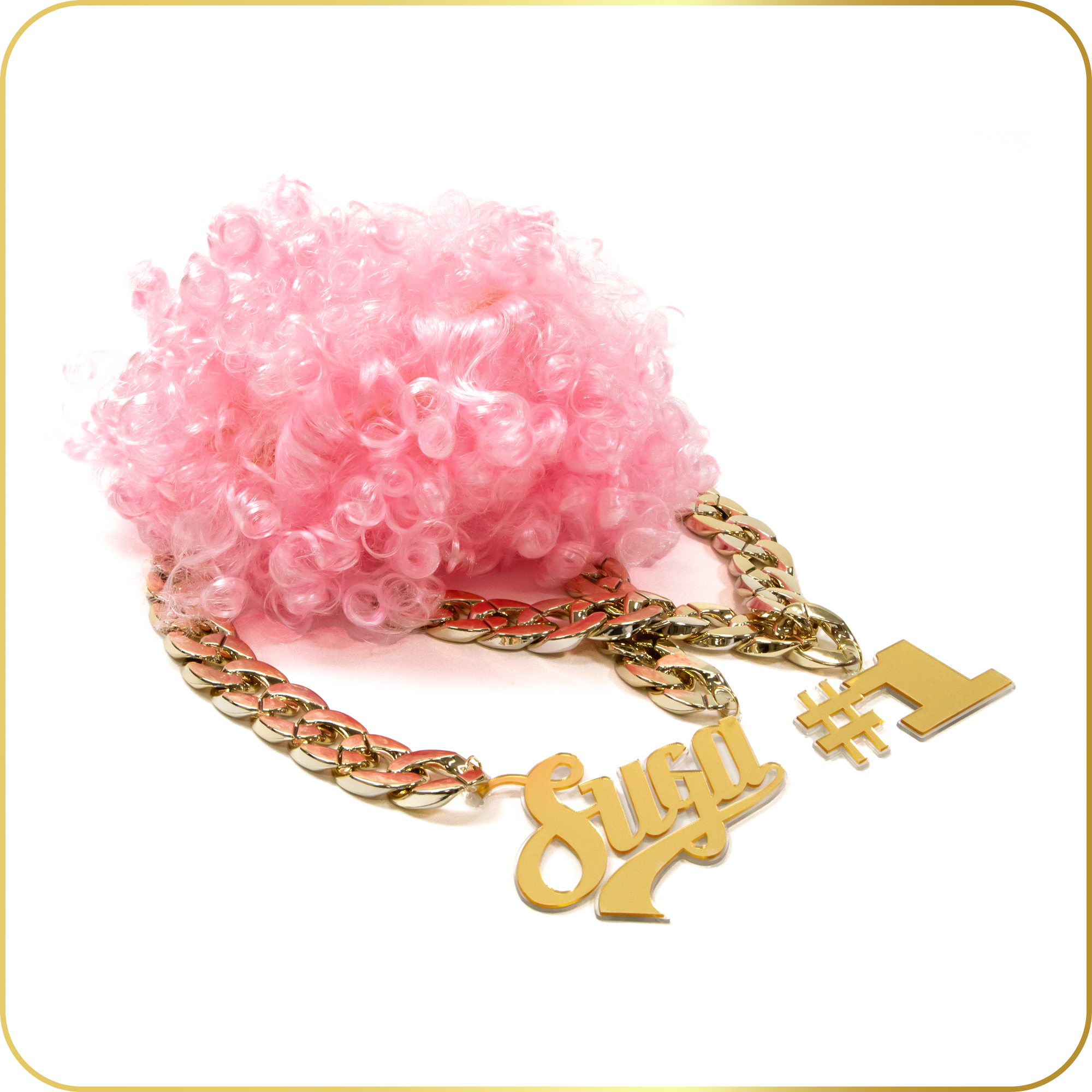#1 Baby Pink Wig and 2 Chain Set